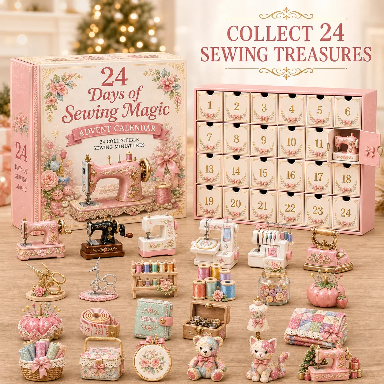 24 sewing-themed miniature collection