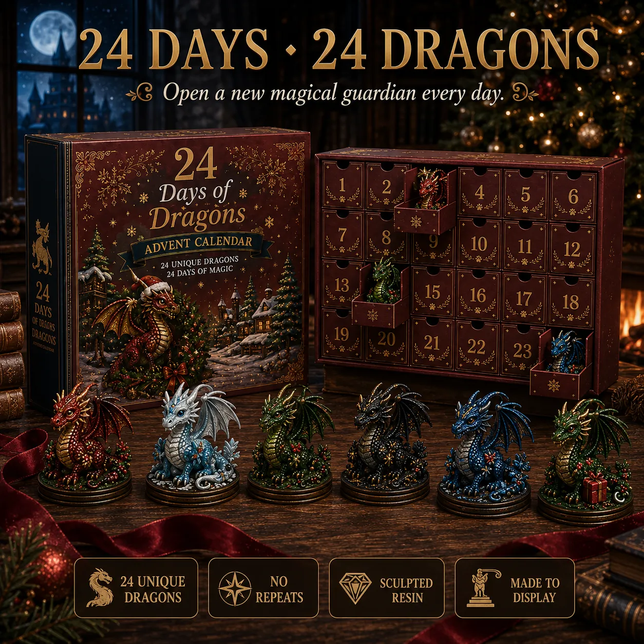 24 Days of Dragons Advent Calendar with 24 collectible dragons