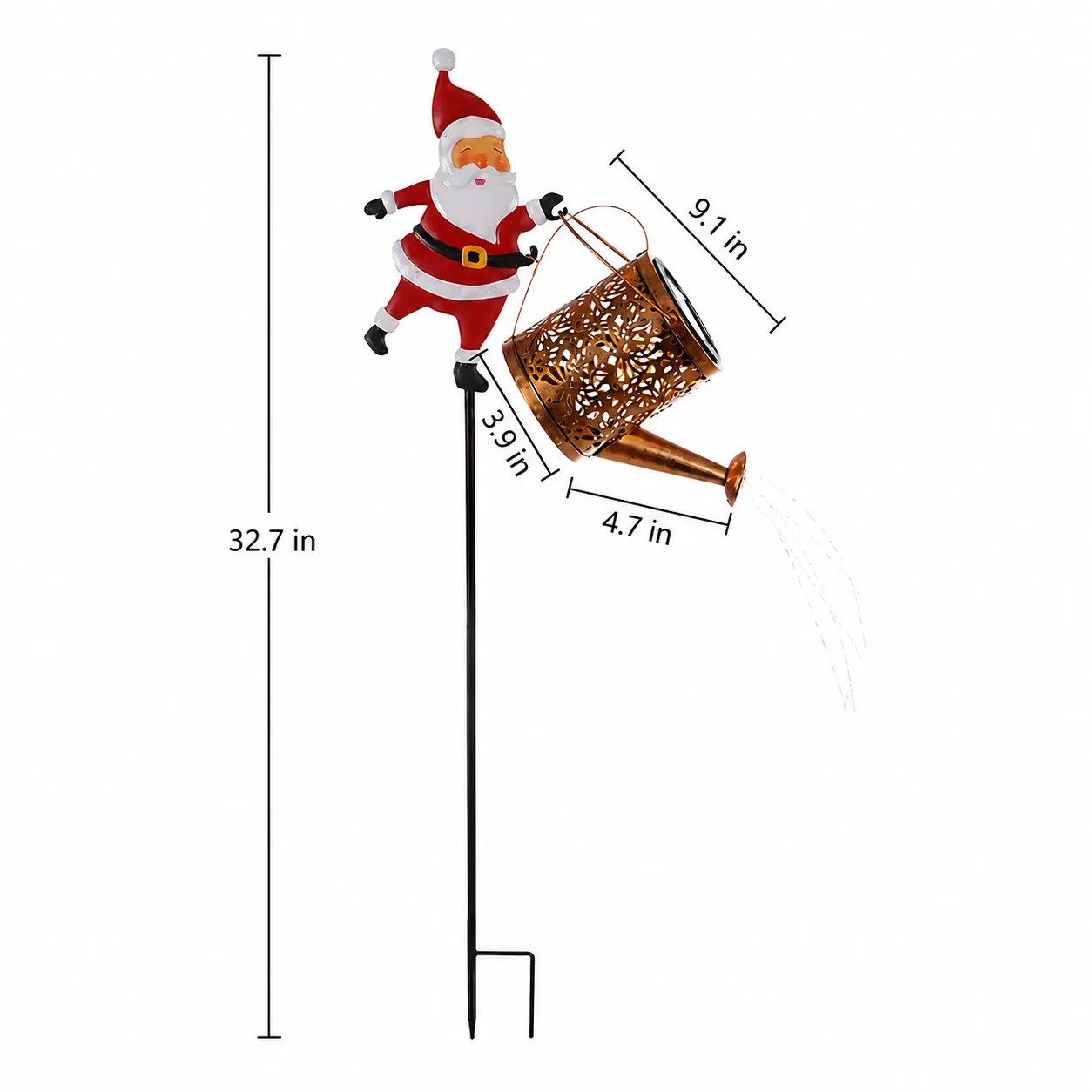 Santa solar watering can light dimensions in inches