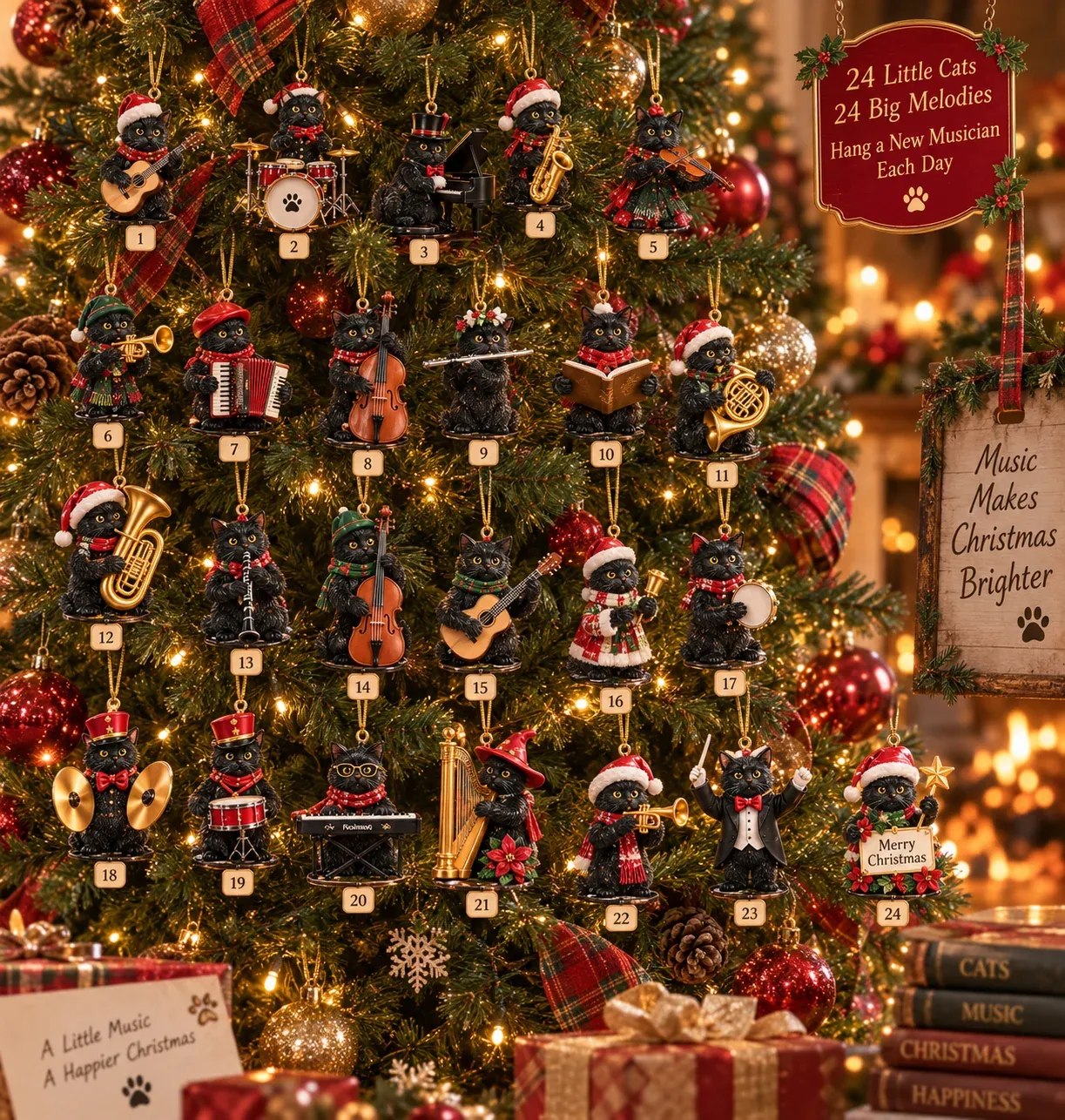 Black Cat Band Advent Calendar displayed on a decorated Christmas tree