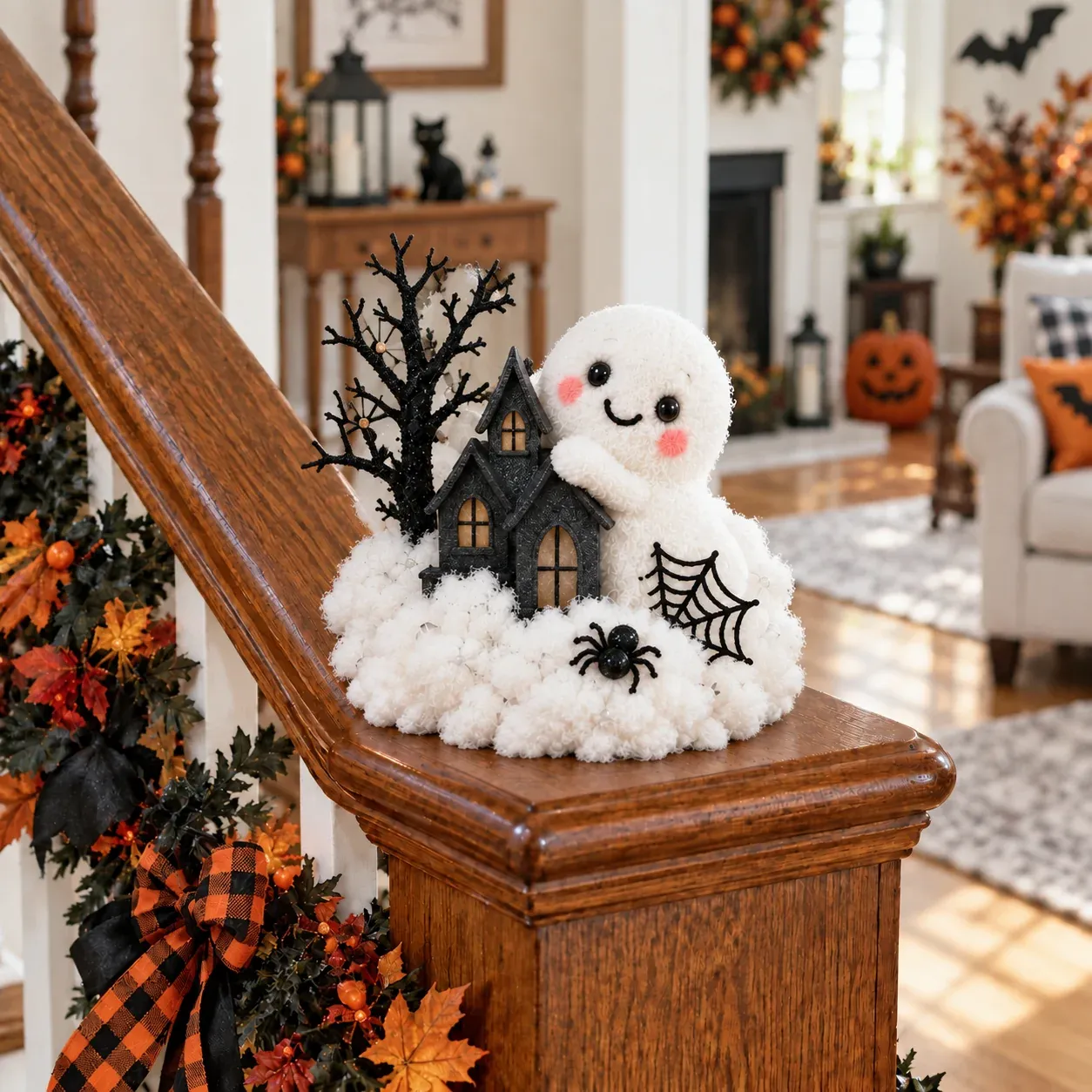 Glowing Ghost Staircase Decor β Cute Halloween Railing Accent