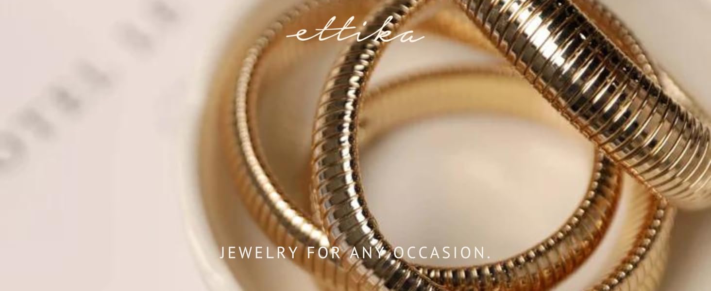 Ettika women Flex snake chain stretch bracelet jewelry. Gold tone plated bangle set of 3