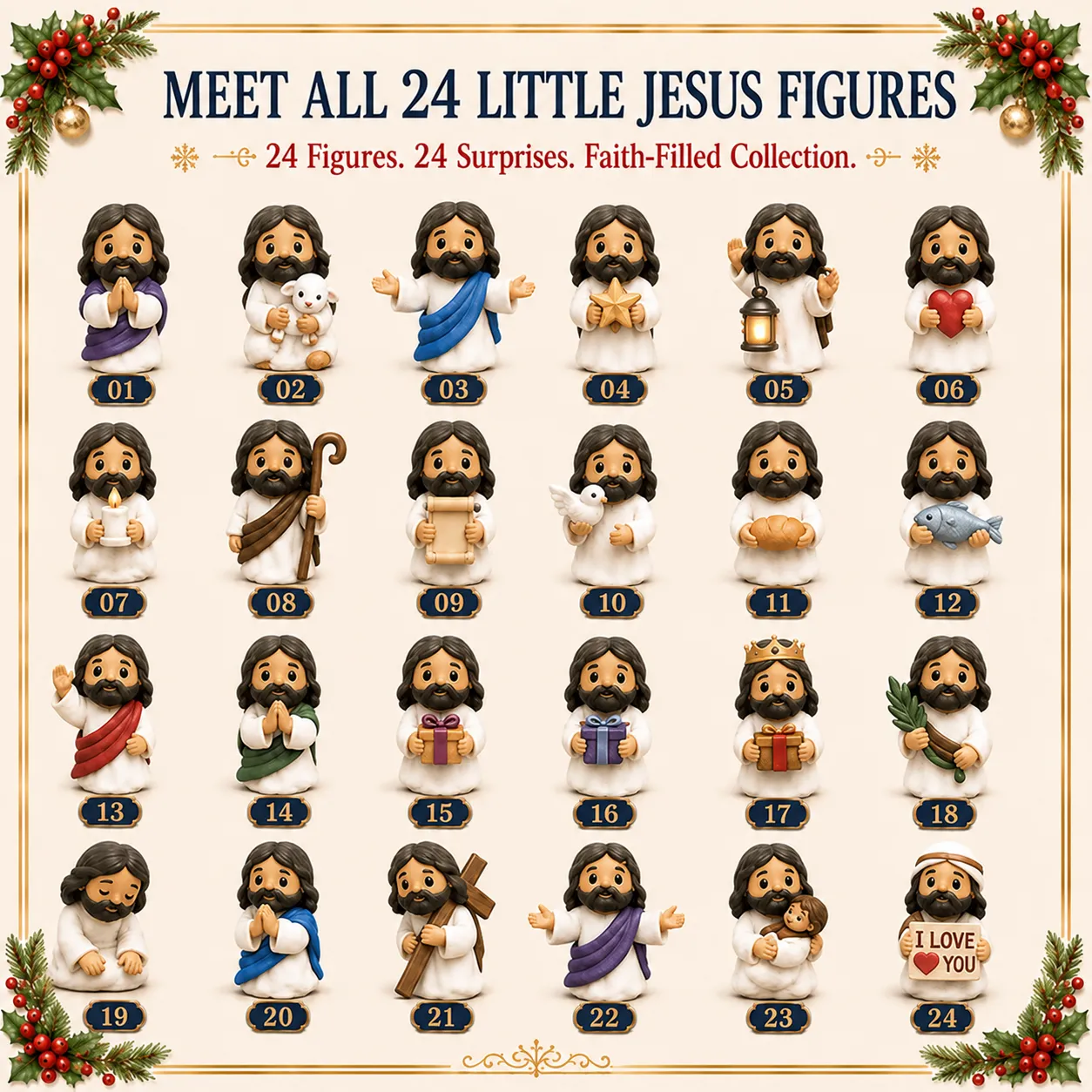 Collection of 24 different Little Jesus Advent Calendar figures