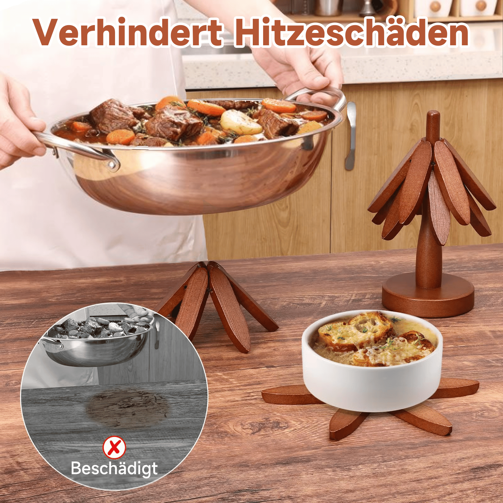 ✨Natürlicher Holztisch in natürlicher Holzbeständig gegen Premium -Hitze für heiße Gerichte